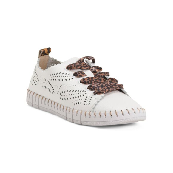 HAPPYMONK leopard Leather Leo Laser Cut Sneakers - Picture 1 of 2